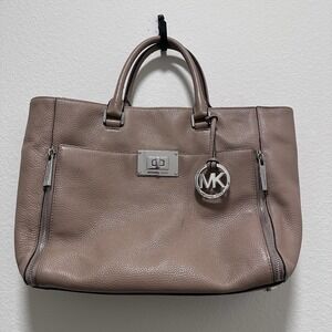 Michael Kors Womens Sloan‎ Leather Large Tote Turn Lock Brown Crossbody Strap